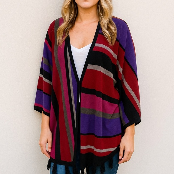 Jones New York Sport Bright Stripe Pink/ Purple, Fringe Bottom Cardigan, size XL - Picture 1 of 14